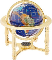 Unique Art 10-Inch Tall Table Top Blue Lapis Ocean Gemstone World Globe with 4 leg Gold Stand
