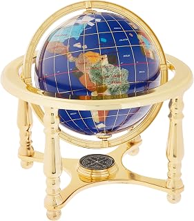 Unique Art 10-Inch Tall Table Top Blue Lapis Ocean Gemstone World Globe with 4 leg Gold Stand