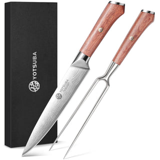 Yotsuba Carving Knife and Fork Set, 8 Inch Blade, Walnut