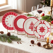 Rtteri Ceramic Salad Plates, 9 Inch, Red Nordic Christmas Set of 4