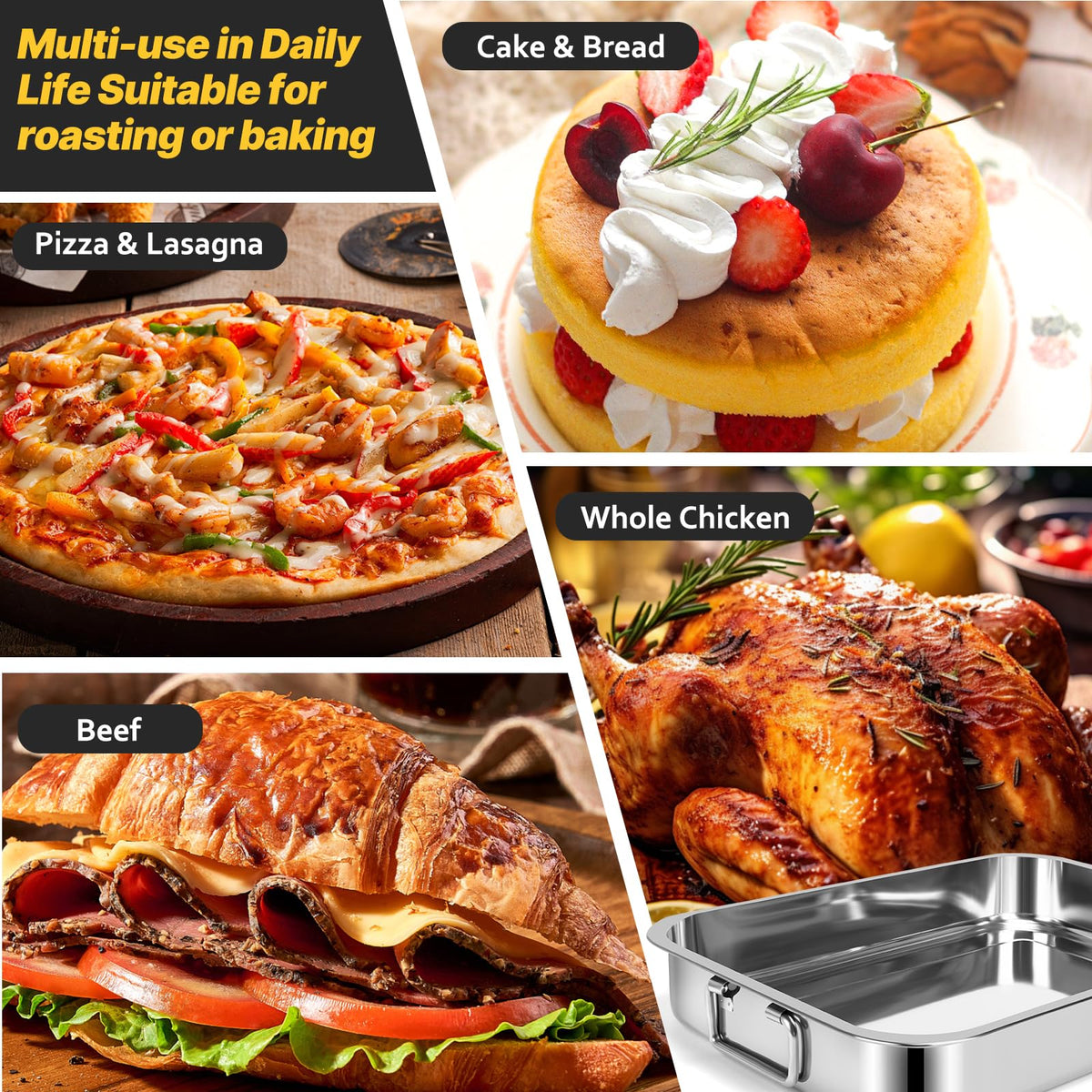 EsOfficce Stainless Steel Roasting Pan Set, 12.7 x 15.5 Inch, Silver with Racks