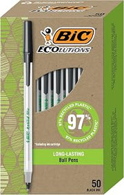BIC Round Stic Ballpoint Pens, Medium Point 1.0mm, Black Ink | 97% Recycled Plastic | 50-Count, Pack of 9