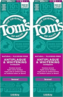 Tom's of Maine Fluoride-Free Antiplaque & Whitening Natural Toothpaste, Fennel, 5.5 oz. 2-Pack