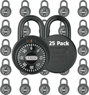 ABUS 25 Pack 78/50 Combination Padlock for Gym, Locker, School, 9/32 inch (7.14mm) Shackle Diameter, with Key, Black
