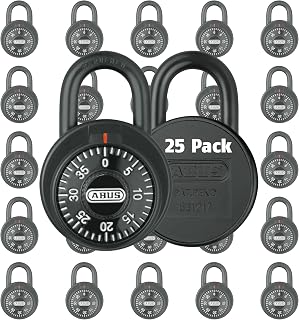 ABUS 25 Pack 78/50 Combination Padlock for Gym, Locker, School, 9/32 inch (7.14mm) Shackle Diameter, with Key, Black