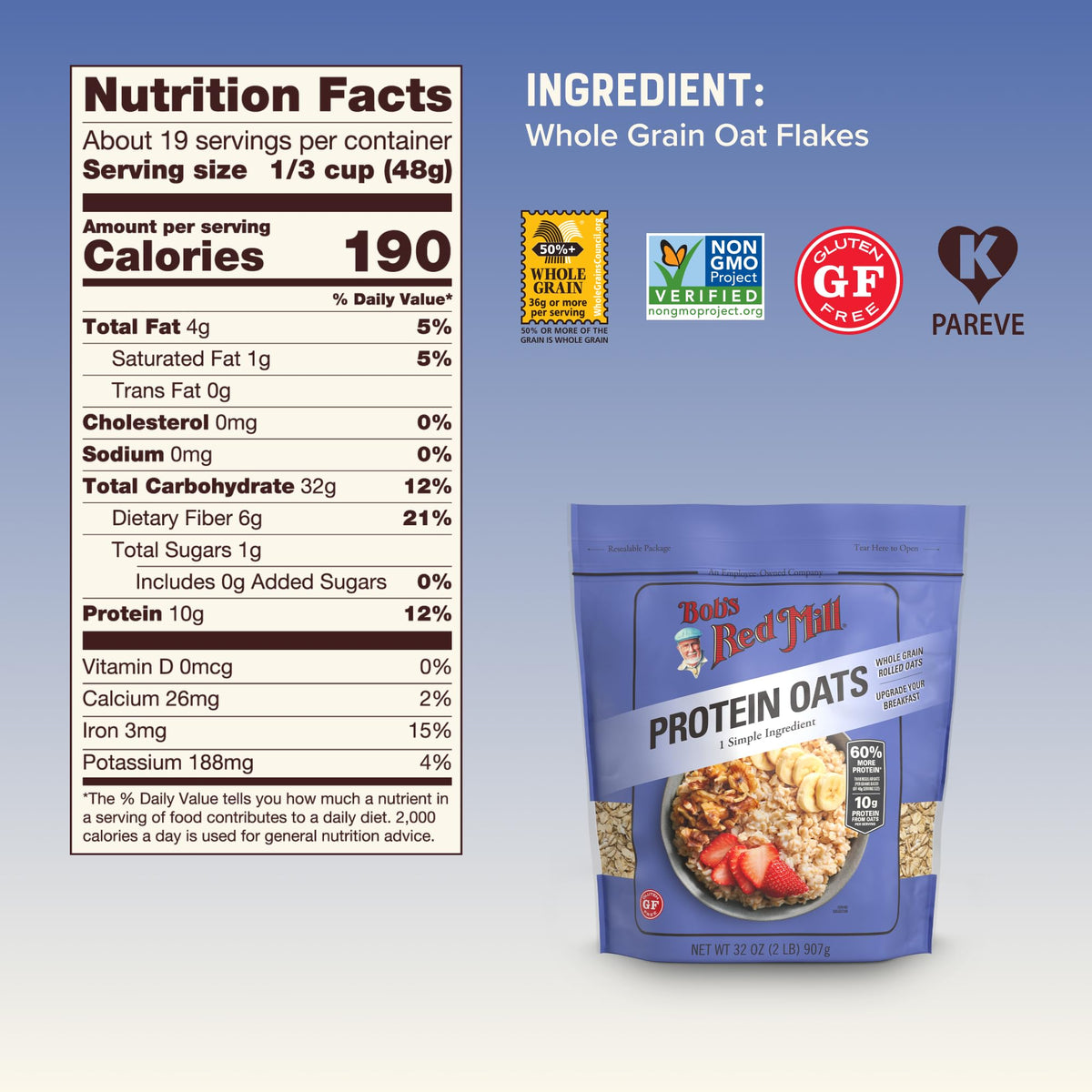 Bob's Red Mill Protein Oats / 32 Ounce (Pack of 1) / No Color Oatmeal