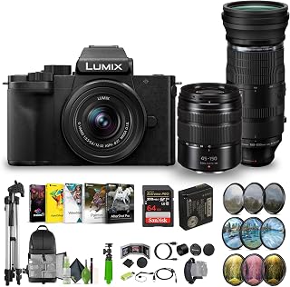 Panasonic Lumix G100D 4K Mirrorless Vlogging Camera with 12-32mm and G Vario 45-150mm Lens, Vlogger Kit Bundle with OM System M.Zuiko Digital ED 150-600mm f/5-6.3 is (Micro Four Thirds) + Accessories