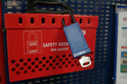 74/40 Safety Padlock Blue Keyed Different - Long Body - 6 Pack by ABUS – Body width: 1 37/64" Shackle diameter: 9/32" Shackle clearance: 1/2", Aluminum, Blue, Model 19659