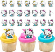 DecoPac Hello Kitty® Rings, Cupcake Decorations Featuring Hello Kitty and Mimmy, Pink And Yellow - 24 Pack
