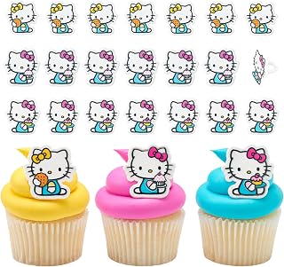 DecoPac Hello Kitty® Rings, Cupcake Decorations Featuring Hello Kitty and Mimmy, Pink And Yellow - 24 Pack