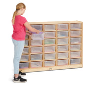 30 Tub Mobile Storage with Clear Bins by Jonti-Craft – 60 inches (W) x 15 inches (D) x 42 inches (H), Acrylic, Clear, Model 40310JC