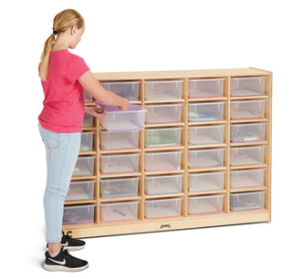 30 Tub Mobile Storage with Clear Bins by Jonti-Craft – 60 inches (W) x 15 inches (D) x 42 inches (H), Acrylic, Clear, Model 40310JC