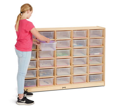 30 Tub Mobile Storage with Clear Bins by Jonti-Craft – 60 inches (W) x 15 inches (D) x 42 inches (H), Acrylic, Clear, Model 40310JC