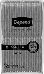 Depend Fresh Protection Adult Incontinence Underwear for Men, Disposable, Maximum, Extra-Extra-Large, Grey, 64 Count