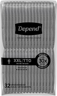 Depend Fresh Protection Adult Incontinence Underwear for Men, Disposable, Maximum, Extra-Extra-Large, Grey, 64 Count