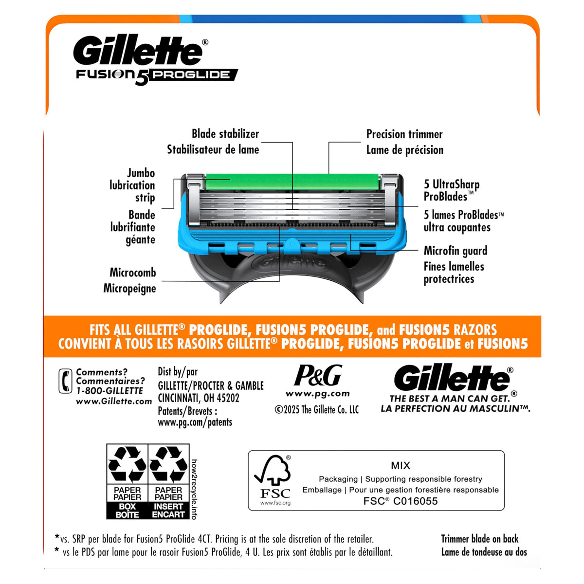 Fusion5 ProGlide Razor Blades for Men by Gillette – 9 Count (Pack of 1), Silver