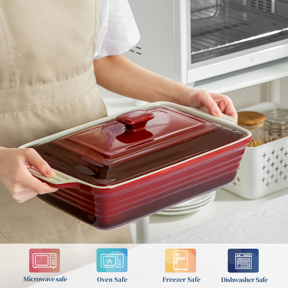 Lovecasa Stoneware Casserole Pan, 4.5 Quart, Gradient Red