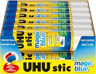 UHU Stic Magic Blue Colored Glue Stick, 12-Pack Bulk Set: 40g Sticks – Applies Blue & Dries Clear, Washable – All Purpose School & Craft Adhesive for Kids, Scrapbooking, Office & Home Use