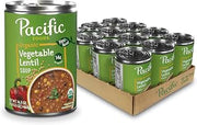 Pacific Foods Organic Vegetable Lentil Soup, Plant Based, 16.3 oz Can (Case of 12)