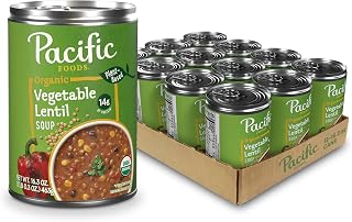 Pacific Foods Organic Vegetable Lentil Soup, Plant Based, 16.3 oz Can (Case of 12)
