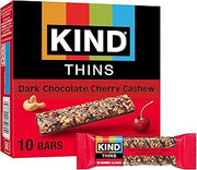 KIND Thins Snack Bars, Dark Chocolate Cherry Chashew, Gluten Free, Low Calorie, Healthy Snacks, 5g Sugar, 10 Count