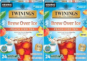Twinings Brew Over Ice Unsweetened Peach Flavored Black Iced Tea Single Serve K-Cup Pods for Keurig, Caffeinated, 24 Count (Pack of 2)