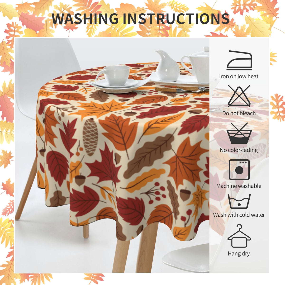 KIYIYZER Autumn Leaf Round Tablecloth, 60 Inch Diameter, Yellow