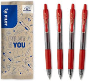 PILOT - 4 Pack G2 Plus - Gel Rollerball Pen - Retractable and Refillable - Ideal for Corrections and Teachers - Excellent Writing Comfort - Red - Medium Tip