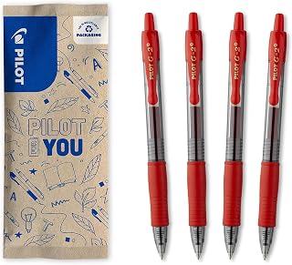 PILOT - 4 Pack G2 Plus - Gel Rollerball Pen - Retractable and Refillable - Ideal for Corrections and Teachers - Excellent Writing Comfort - Red - Medium Tip