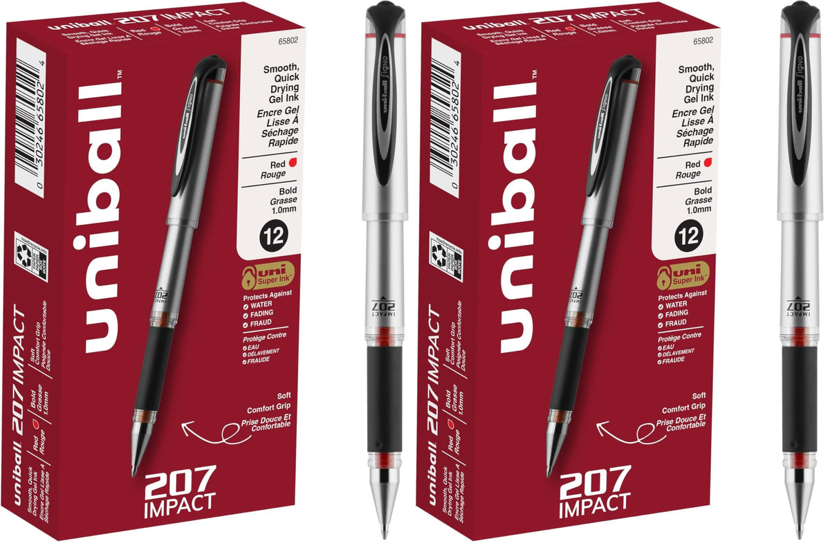 Signo 207 Impact Gel Pen by Uni-Ball – 12 count (Pack of 2), Plastic, Red, Model 65802