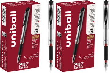 Signo 207 Impact Gel Pen by Uni-Ball – 12 count (Pack of 2), Plastic, Red, Model 65802