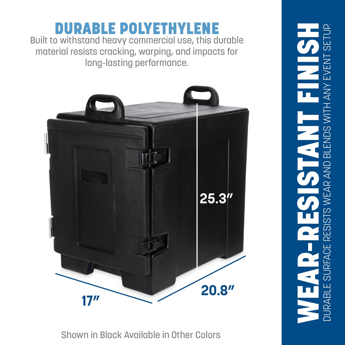 Cateraide Front Loading Insulated Food Pan Carrier by Carlisle FoodService Products – 5 Pan Capacity, 2.5 inches, Plastic, Black, Model PC300N03