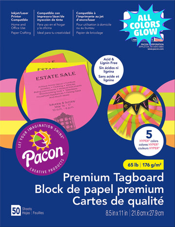Array Card Stock by Pacon – 8.5" x 11", Paper, 5 Assorted Hyper Colors, Model PAC101161