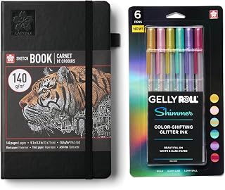 Sakura A5 Sketchbook & Gelly Roll Shimmer Bundle, Black, 6 Color