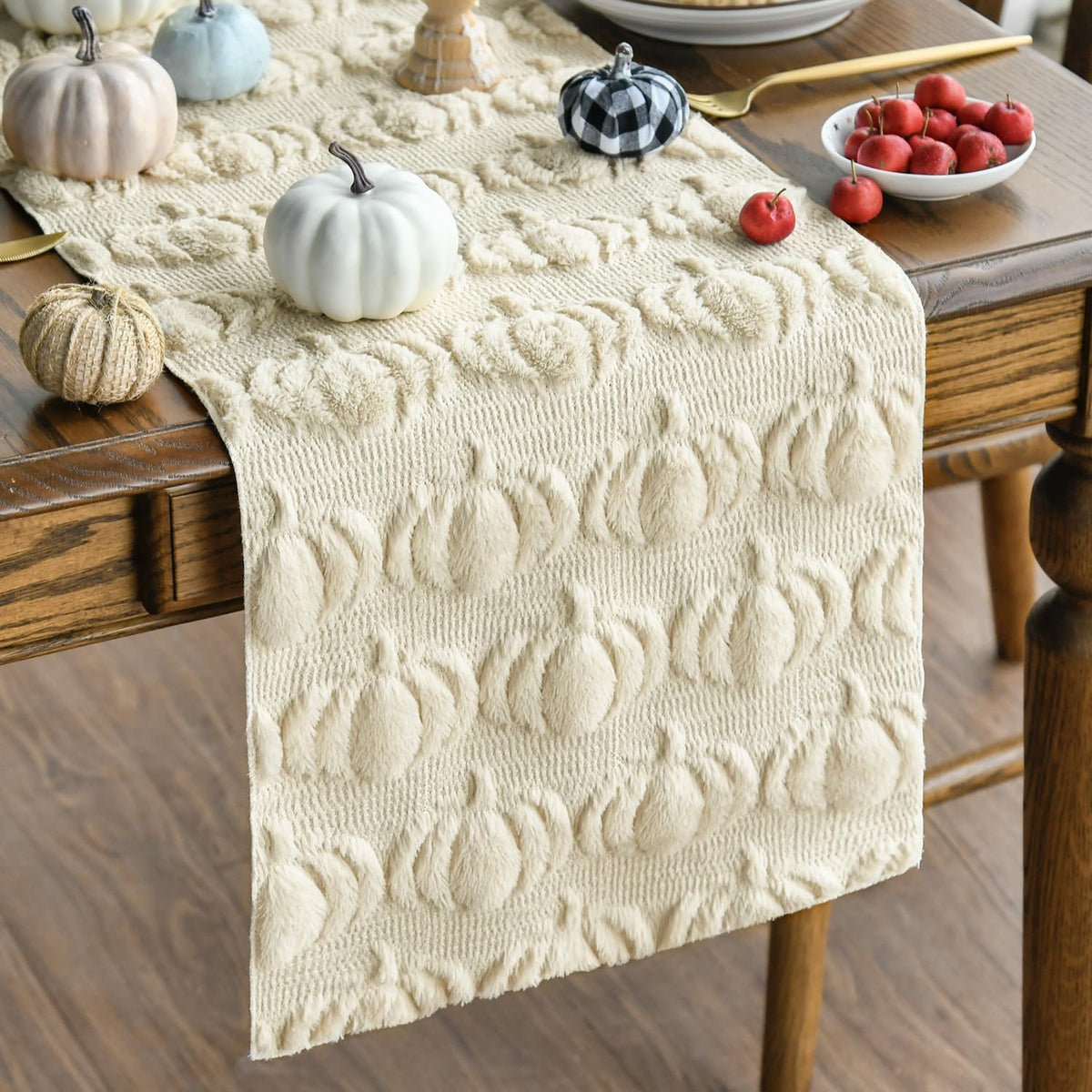 Artoid Mode Faux Fur Pumpkin Table Runner, 13 x 72 Inch, Beige
