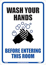 NMC National Marker WASH Your Hands Before Entering This Room, 14 X 10 Rigid Plastic Sign, Novel CORONAVIRUSAwareness & Prevention, Black/Blue/White