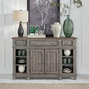 Liberty Furniture River Place Breakfront Server Cottage Dining Room China Display & Storage - Riverstone Gray & Tobacco Wood