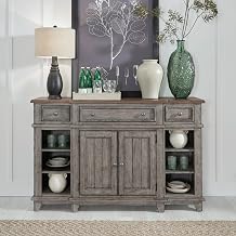 Liberty Furniture River Place Breakfront Server Cottage Dining Room China Display & Storage - Riverstone Gray & Tobacco Wood