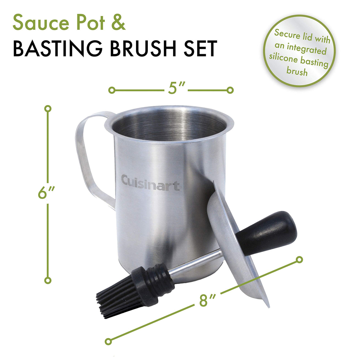 Sauce Pot and Basting Brush Set by Cuisinart – Holds 16 fl oz, Stainless Steel, Sauce Pot and Basting Brush Set, Model CBP-116