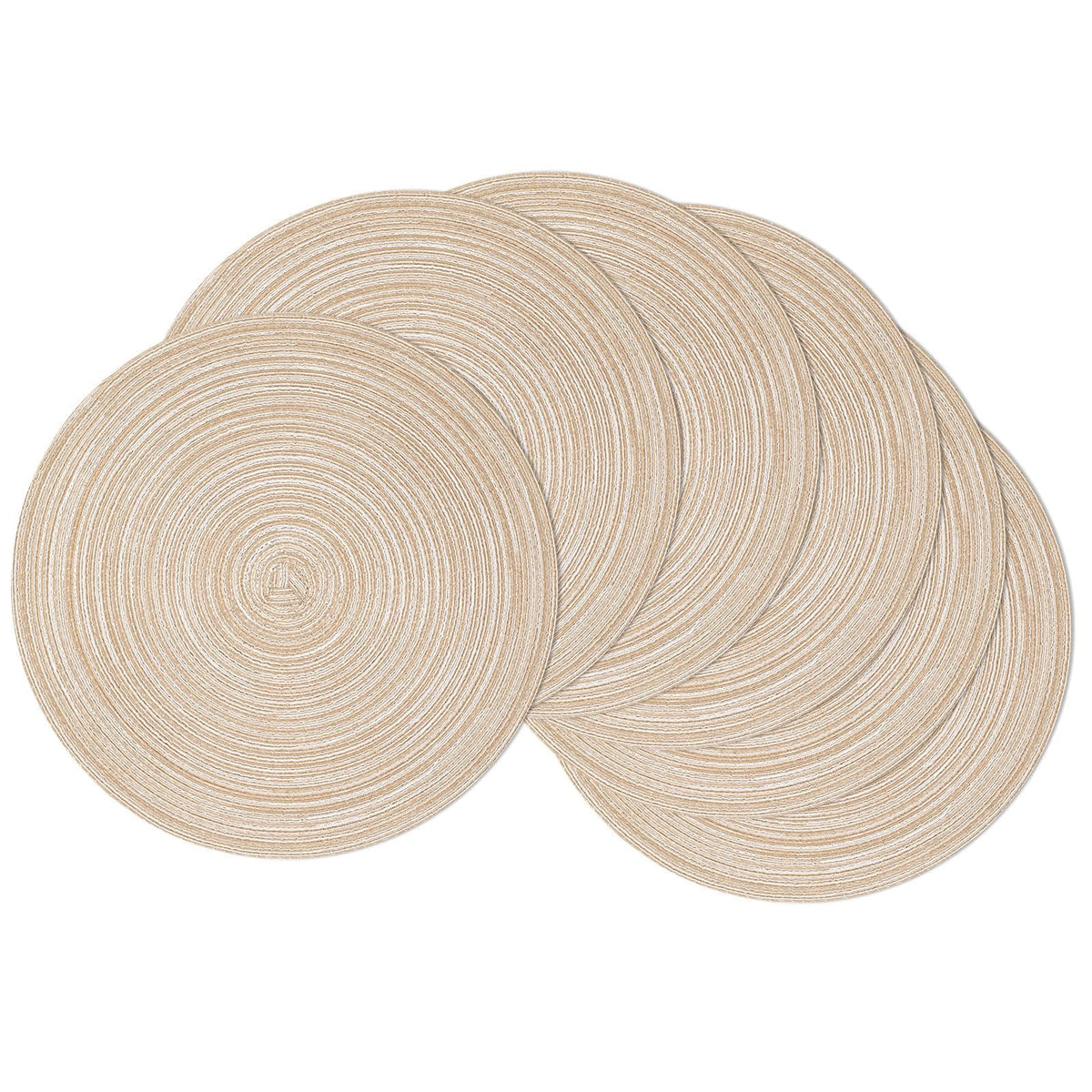 Shacos Round Placemat Set, 15 Inch Diameter, Beige, Set of 6