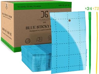 Catchmaster GRO Blue Regular Double Sided Sticky Traps 72PK, Adhesive Bug & Fruit Fly Trap, Pest Control for Home, Farm, Garden, Hydroponics & Greenhouse, Protect Live Plants Indoor & Outdoor