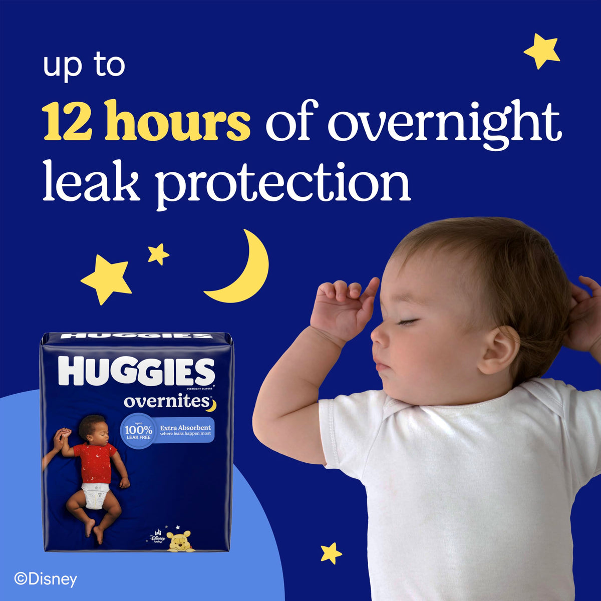 Overnites Diapers Size by HUGGIES – Size 5, Rubber, Multi-color, Pack of 50, Model 00036000535990