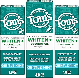 Tom's of Maine Whiten and Coconut Oil Toothpaste, Gentle Mint, 3 Pack, 4 oz