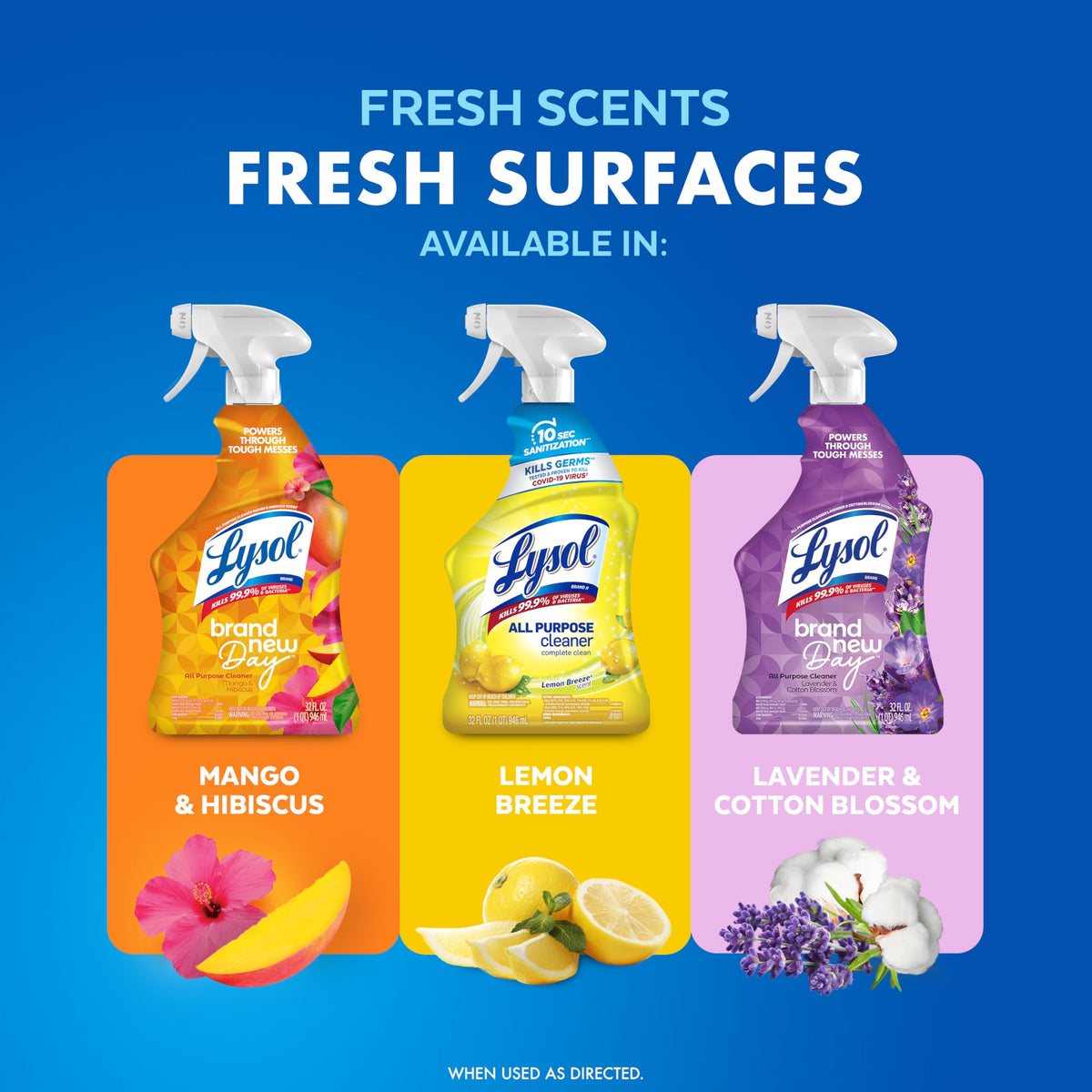 Lysol 32 Fl Oz (Pack of 4) / Lemon + Mango + Lavender / Yellow All-Purpose Cleaners