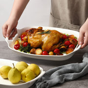 DOWAN Porcelain Serving Platter Set, 15.4 x 10 Inch Rectangular with Handles, White