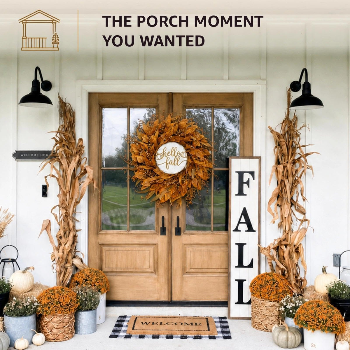 KAI-ROAD Fall Eucalyptus Wreath, 26 Inch, Yellow
