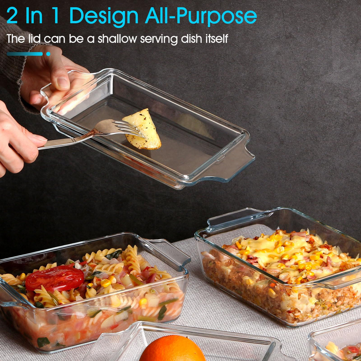 Nutriups Glass Casserole Dish Set, Tempered Glass, Rectangular 5.7in x 7in
