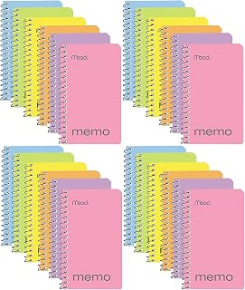 Mead Small Notebook, 24 Pack of pocket notebook 3x5 " College Ruled Small Memo Pad Wirebound 60 Sheets, Pastel Colors of Mini Notebook in Bulk pack