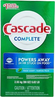 Complete Powder, Fresh Scent, Cascade Dishwashing Powder, Cascade 90 oz with Bonus Cascade Platinum Dishwasher Cleaner 3 Count Pod