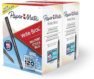 Paper Mate Ballpoint Pens, Write Bros. Black Ink Pens, Medium Point (1.0mm), 120 Count